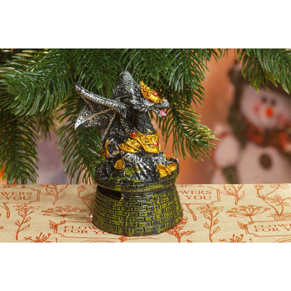 Копилка 22071 Дракон черный с золотом 10см (96)