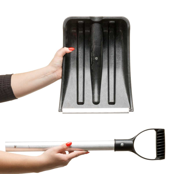 Лопата автомобильная Автолюкс в сборе быстросъёмный черенок 240*300*770 с алюминиевой планкой и алюминиевый черенок