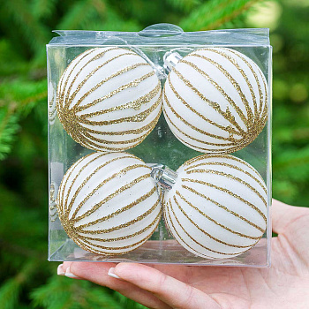 Набор елочных украшений 6RDC4-H82-1 5 см 4 шт Шары Бархат белый