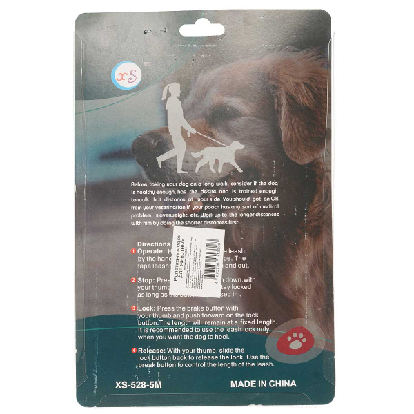 Рулетка-поводок NA2501 автомат.трос, цвет-микс (черный, розовый, голубой) ,  5м