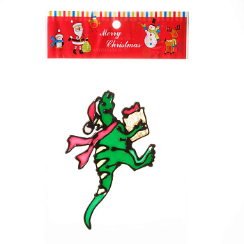 Наклейка на стекло А82 Дракон в красном колпаке и подарком 15*20см (12)