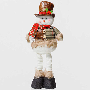 Фигура новогодняя CKK219B Интерьерная Снеговик 32-42см с телескопическими ногами, бело-зеленая