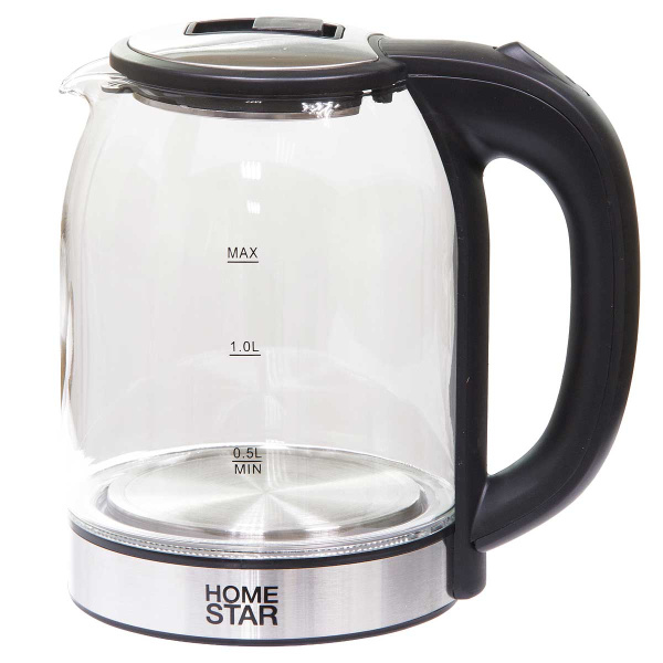 Эл. чайник HOMESTAR HS-1042 1,8л стекло/пластик черный