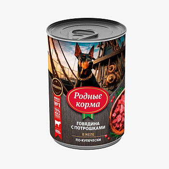 РОДНЫЕ КОРМА консервы для собак 410 гр Говядина с потрошками в желе по-купечески х6