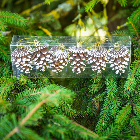 Шар 6DC6-H32-19 6шт 6см "Шишка" шоколадная с белой каймой (360