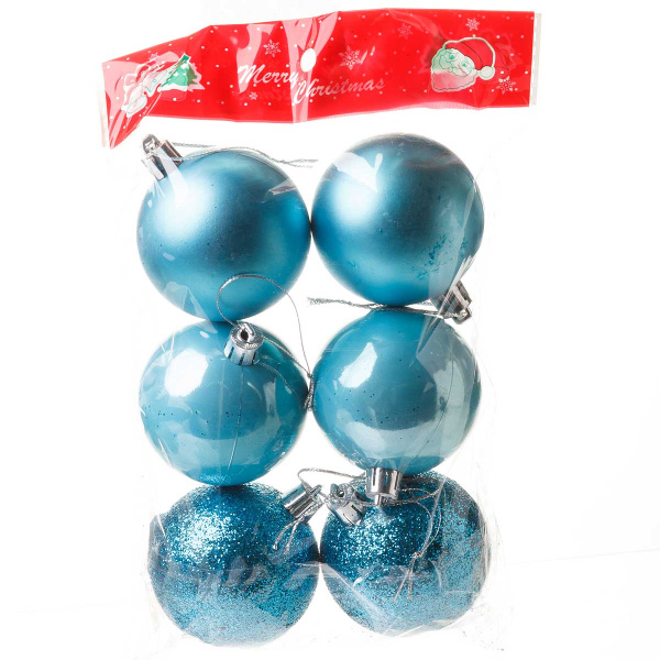 Шар Т264 6шт 6см (акрил/мат/блес) голубые(140)