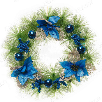 Венок новогодний Т038-4 40см голубой цветы,ягоды,шар.х24