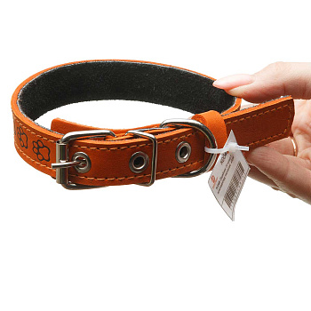 Ошейник кожа+кожаный подклад тиснение ширина 20 мм длина 45 см