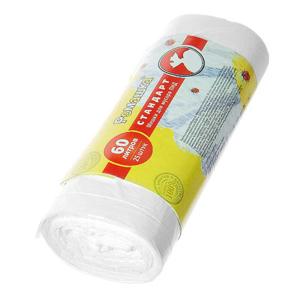 Мешки для мусора 60л 25шт РОМАШКА СТАНДАРТ БЕЛЫЕ х25