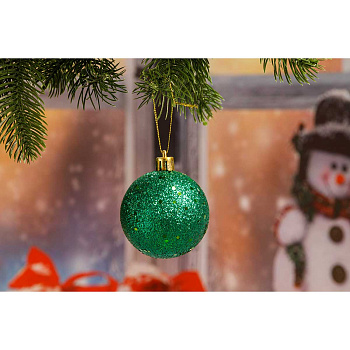 Шар Т513-6 6шт 6см (с пайетками) Зеленый (140)