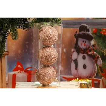 Набор елочных шаров  РОМБ РОЗОВЫЙ  3шт, D-8см