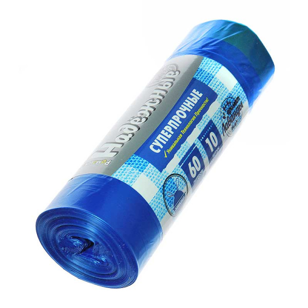 Мешки для мусора 60л с завязками 10шт РОМАШКА НАДЁЖНЫЕ СИНИЕ х24