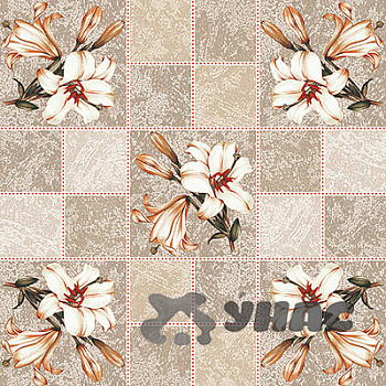 Клеенка 140*20 ДЕКОРАМА 118А (лилии беж.клетка) ТУРЦИЯ