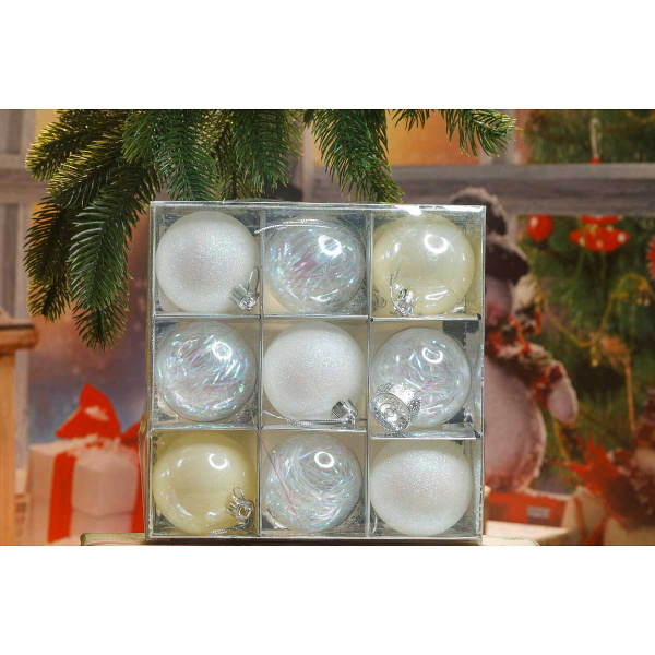 Шар 6EPZ9-G17 9шт 6см белые мат/блест/проз(96)