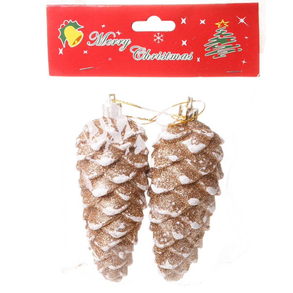 Шар Т075 2шт 10см (шишка золотая со снегом)(310)