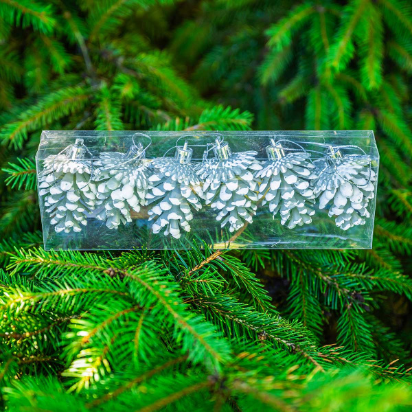 Шар 6DC6-H32-3 6шт 6см "Шишка" белая с белой каймой (360)