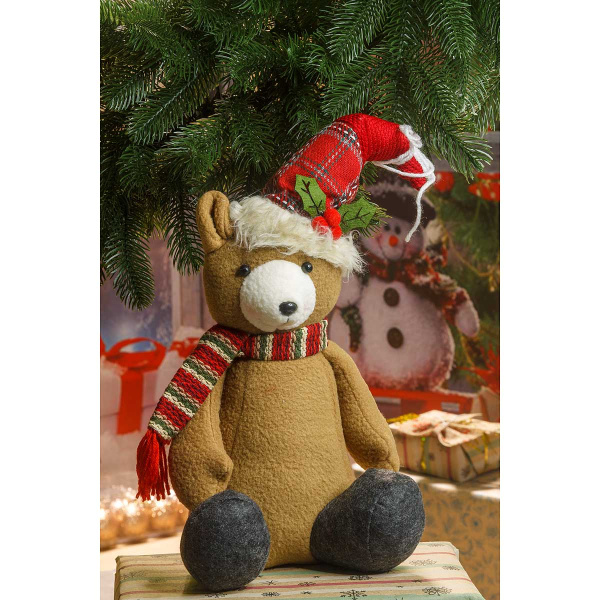 Фигура новогодняя DLL105B интерьерная Медведь 43см в колпаке, коричневый, сидячий