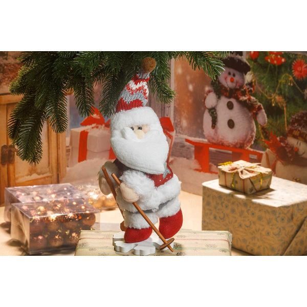 Фигура новогодняя HL007А Дед Мороз 33см с лыжными палками, на снежинке