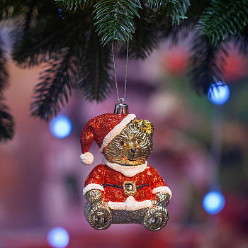 Шар SFOP21032-B 1шт 11см Мишка золотой в красной шапке, куртке (288)