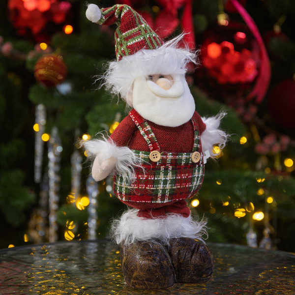 Фигура новогодняя AKK014A Дед Мороз 30-40см телескопические ноги, белый с красным