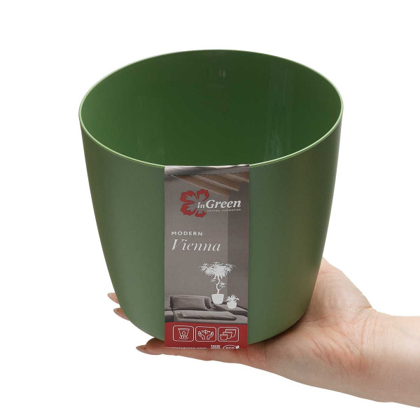 Горшок ВИЕННА D160мм 2л кругл со встав оливковый 