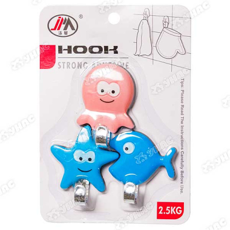 Крючок 3шт на блистере Морские жители(липучка)NA1957 