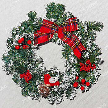 Венок новогодний 30см красный. Украшен бант, птицка, шишки, ягоды МВ19А52V (36)