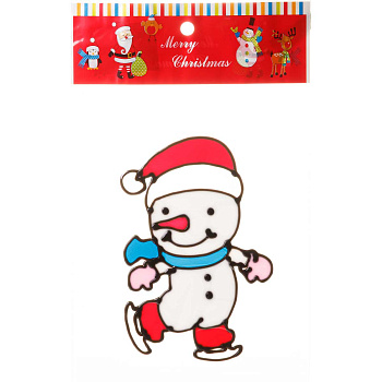 Наклейка на стекло А15 15 см Снеговик на коньках