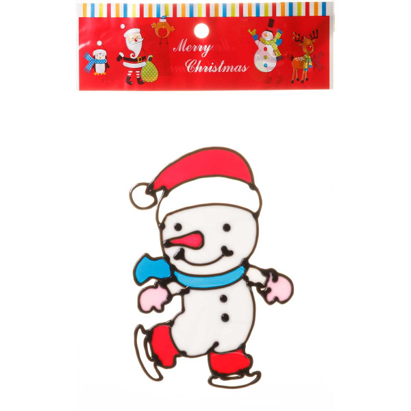 Наклейка на стекло А15 15 см Снеговик на коньках