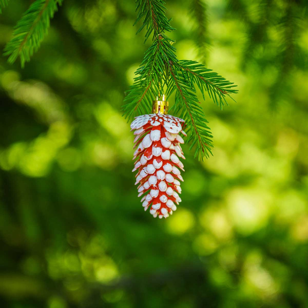 Шар 9DC5-H32B-1 5шт 9см "Шишка" красная с белой каймой (288)