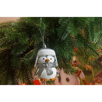 Шар SFOP21062-С 1шт 10см Пингвинчик серебро (288)