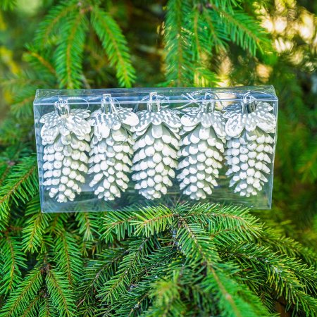 Шар 9DC5-H32B-3 5шт 9см "Шишка" белая с белой каймой (288)