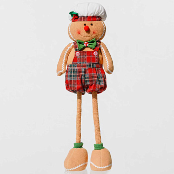 Фигура новогодняя DLL113A интерьерная Пряничный человек 50-85см с телескопическими ногами в клечатой одежде