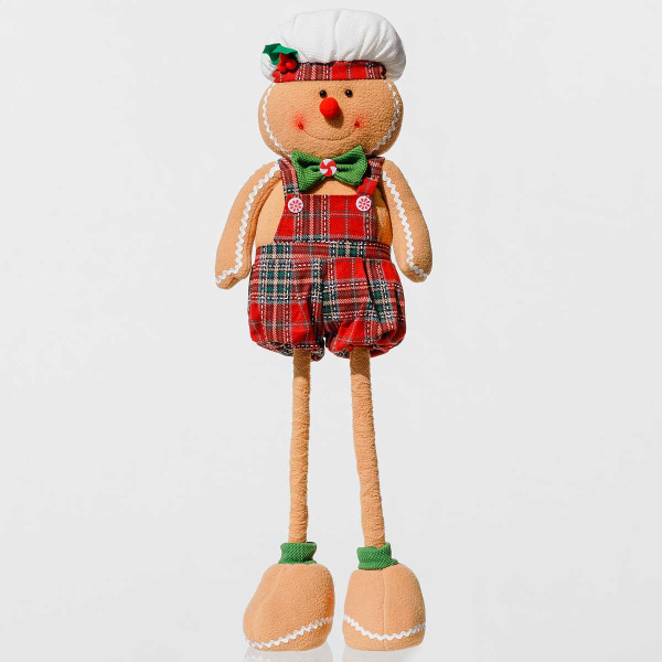 Фигура новогодняя DLL113A интерьерная Пряничный человек 50-85см с телескопическими ногами в клечатой одежде