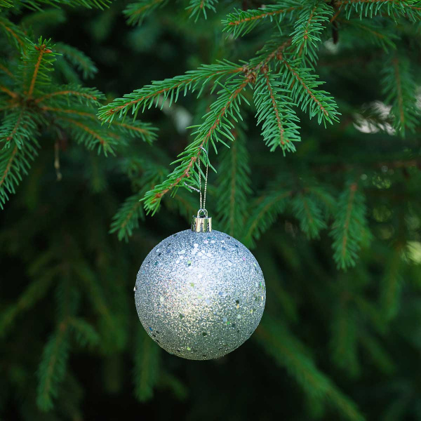 Шар с пайетками JY-03-8 4 шт 8 см  Серебро