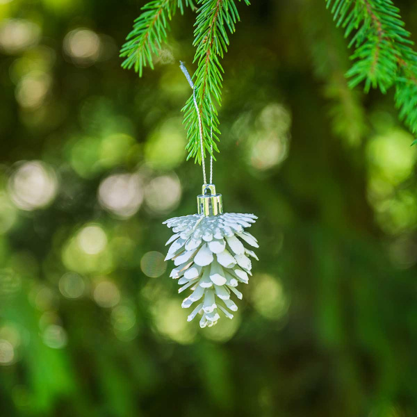 Шар 6DC6-H32-3 6шт 6см "Шишка" белая с белой каймой (360)