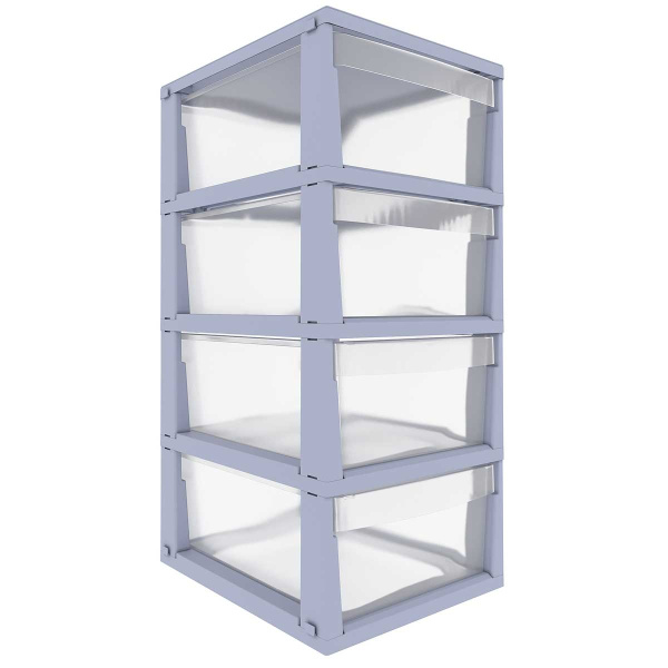 Стеллаж UNIQUM 4 секции серый прозрачный ящик Р6016СЕР х1