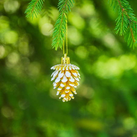 Шар 6DC6-H32-2 6шт 6см "Шишка" золото с белой каймой (360)