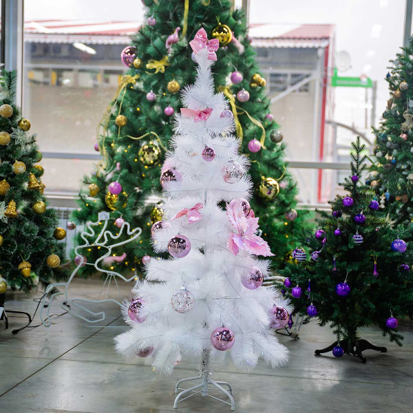 Елка HJ150-77 150 см БЕЛАЯ С ГОЛУБЫМ 100 веток пластиковая подставка