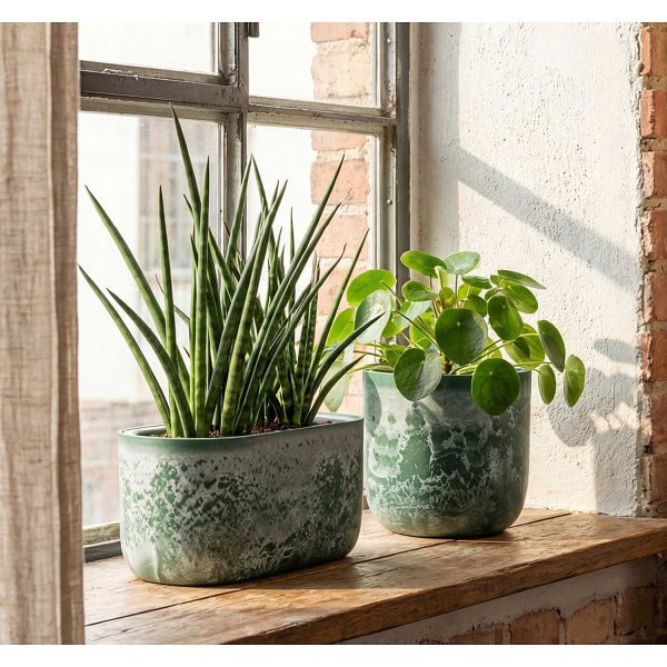 Кашпо МИКРИТ овальное 385x180мм 6л со вставкой зеленый слайн М3274 х1 