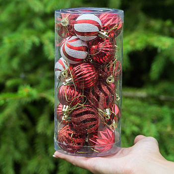 Набор елочных украшений 4ABCDK24-H19-3 4 см 24 шт Шары Красные с белым