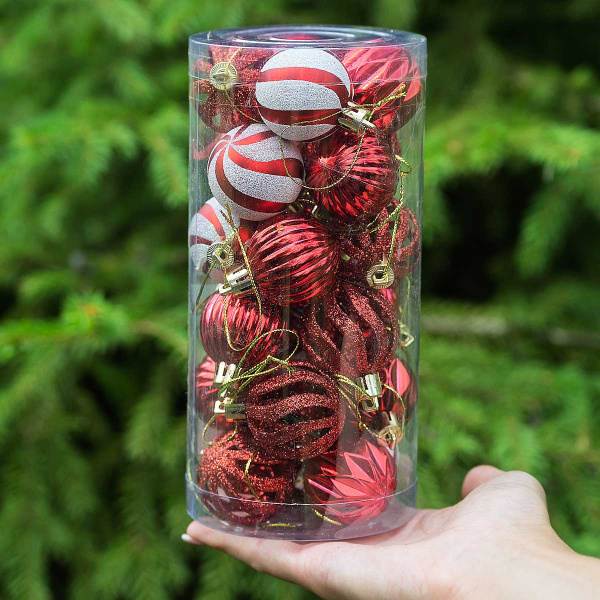 Набор елочных украшений 4ABCDK24-H19-3 4 см 24 шт Шары Красные с белым