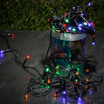 Гирлянда светодиодная ЦВЕТНАЯ/7метров, 72л, черный провод/