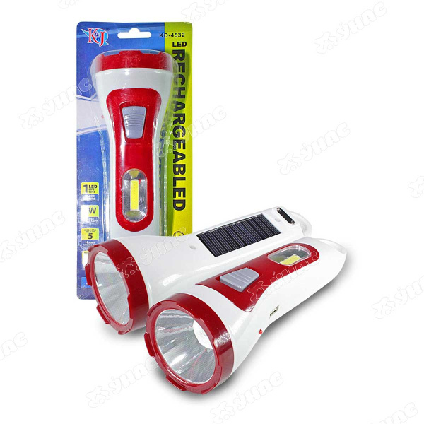 Фонарик 20 см.  аккумуляторный (зарядка от солнечной батареии бат,эл.сети, USB) 2 положения свечения NA1708 (80)