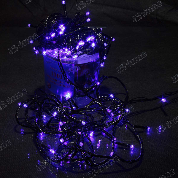 Гирлянда светодиодная СИНИЙ/9 метров, 100л,черный провод/