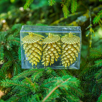 Шар 12ED3-3H-2 3шт 12см ("Шишка" золотая с блестящей каймой) (200)