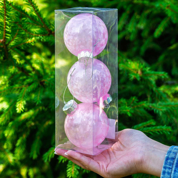 Шар YWJ-5017 3 шт 8 см "Морозный узор" Розовый (98)