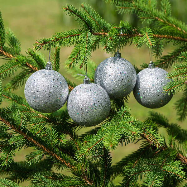 Шар с пайетками JY-03-8 4 шт 8 см  Серебро