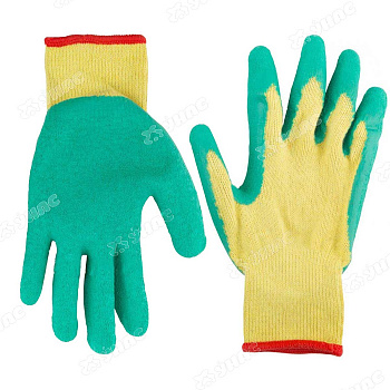 Перчатки "обливные" х/б вспененный ПВХ.желто-зеленые. Облив пальцы NA2082 (12/600)