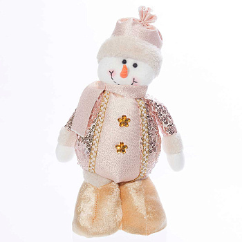 Фигура новогодняя интерьерная МТ20005В Снеговик 28см в розово колпаке. в золотых ботинках, в розовой одежде расшитой золотом